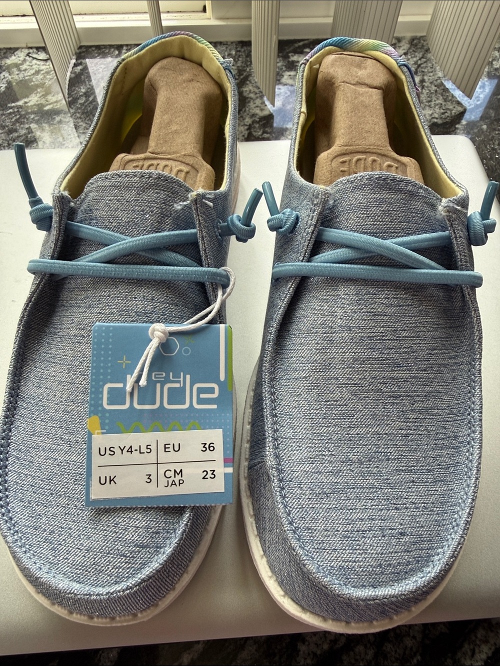 NWT Hey Dude Blue sparkle Denim-Style Slip-On Shoes